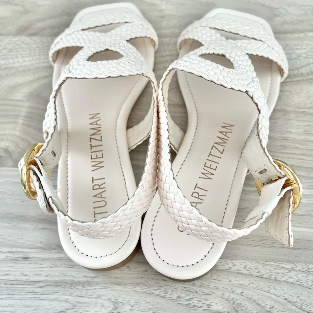 Stuart Weitzman Wovette Leather Flat Sandal | Cream Ivory | Size 7